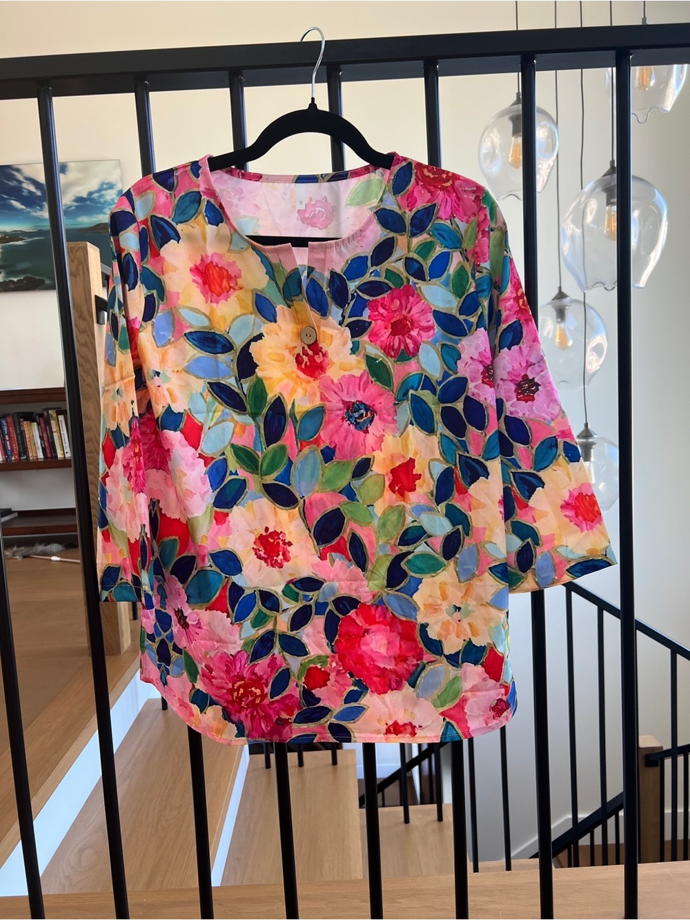 Floral Multicolor Women's Blouse - Lightweight Button-Accent Top